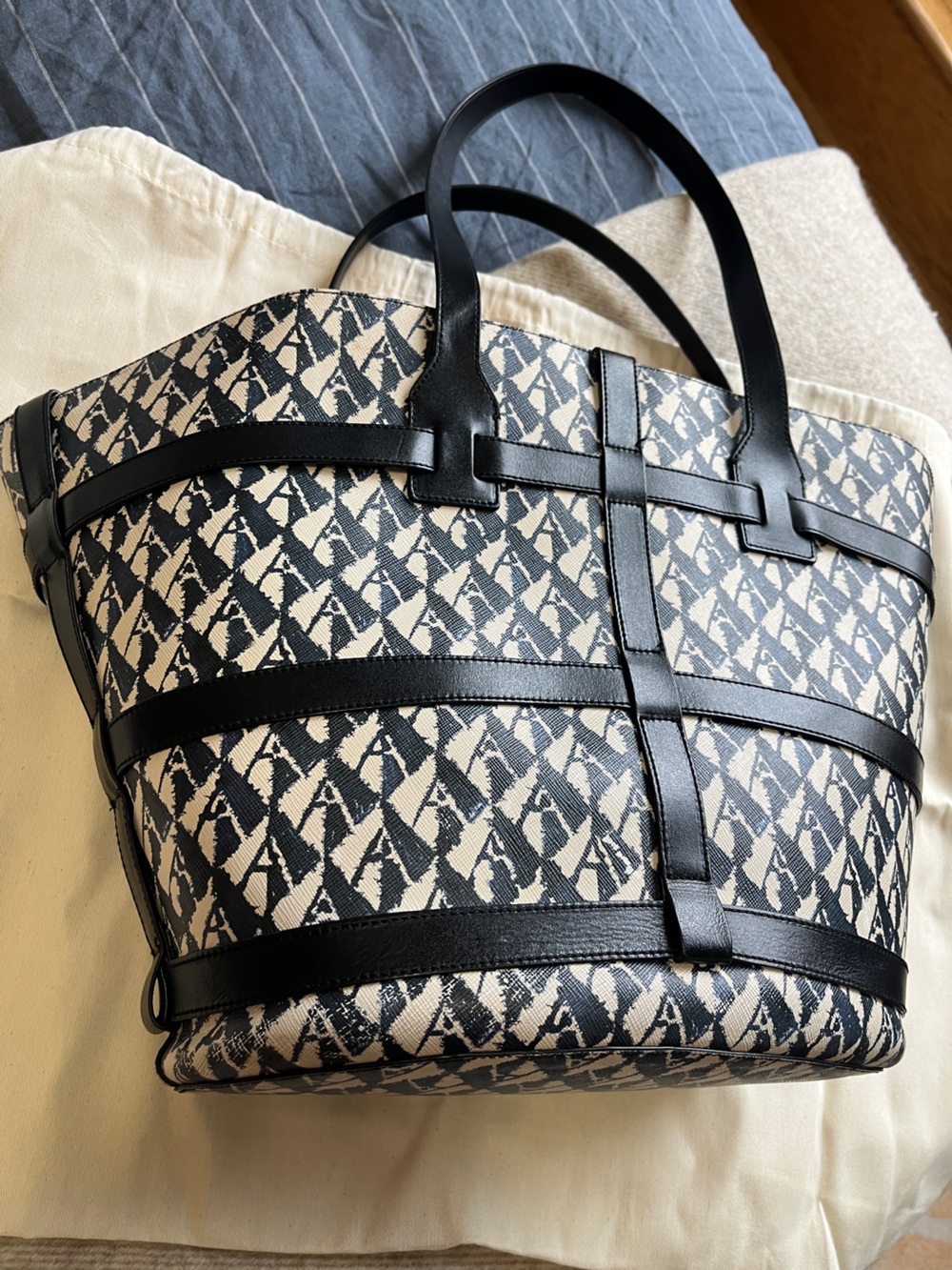Altuzarra Navy and Cream Park Place Large Tote with Leather Straps - Picture 10 of 13